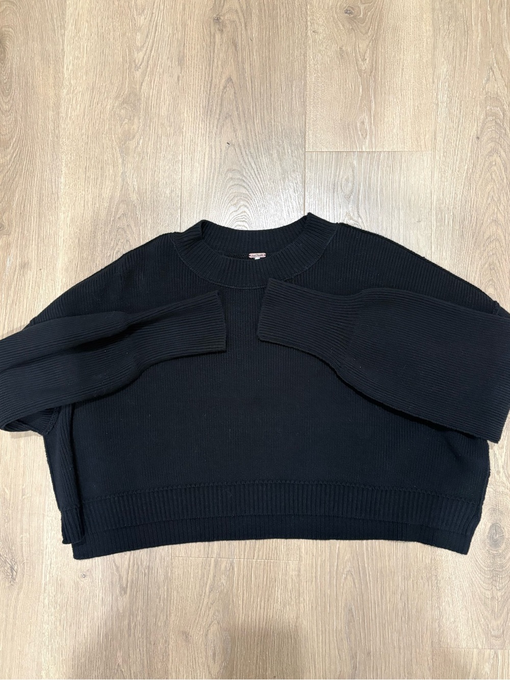 Free People Black Ribbed Crewneck Sweatshirt